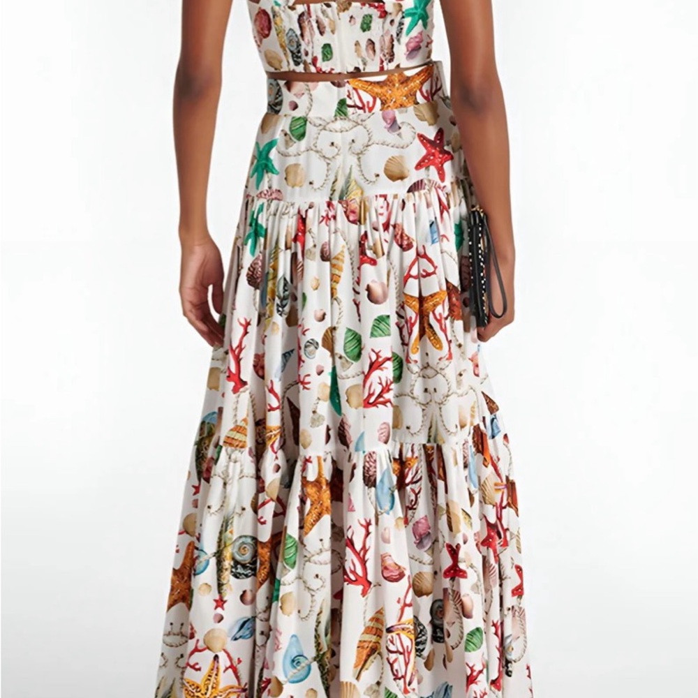 Seashell Print Tiered Maxi Skirt And Top Hawaii Florida Beach Dress - Picture 2 of 6